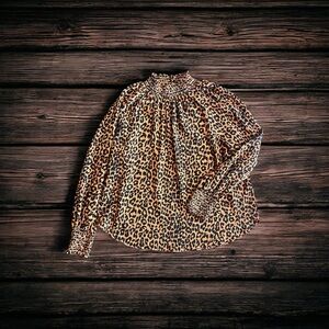 LOFT Animal Print Blouse - Orange/Brown and Black